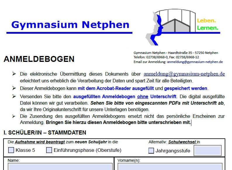 Anmeldebogen - Gymnasium Netphen